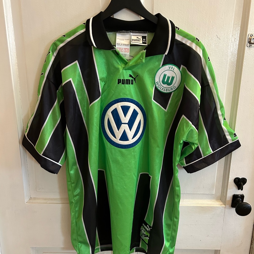 Vintage Puma  Green and Black Wolfsburg Soccer Jersey